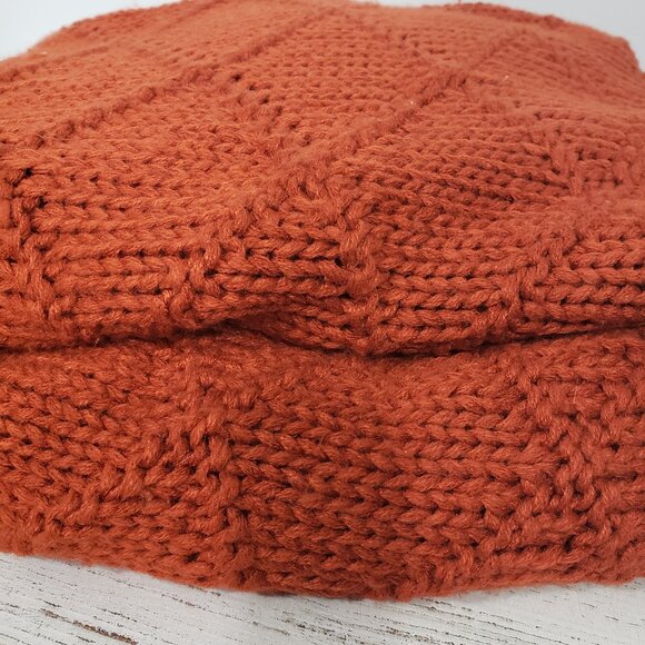 Pottery Barn  Burnt Orange Knitted Diamond Pattern Blanket Throw 54 X 78 - Picture 3 of 5
